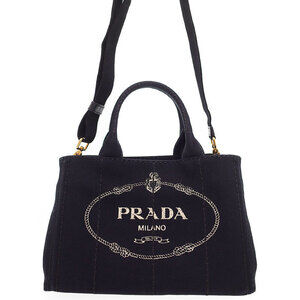 Prada Canapa Tote Denim canvas handbag top handles 2way Blue